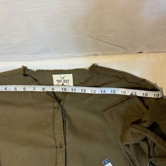 Tribe Kelley Olive Cotton Raw Edge Shirt Dress NWOT - Picture 5 of 7